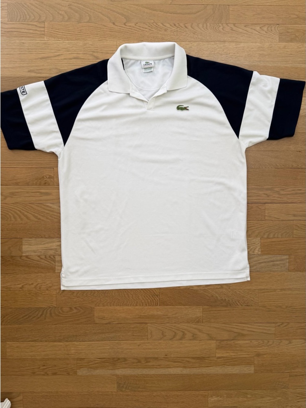 Lacoste White Polo with Navy Raglan Color block Short Sleeves XXL